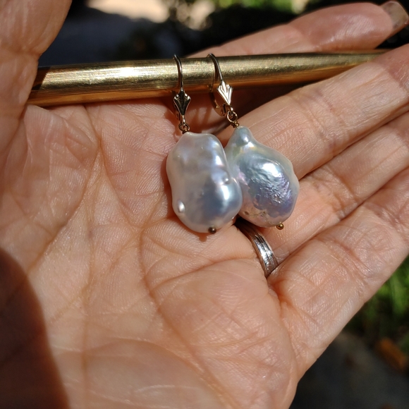 GENUINE CULTURED 14k gold PEARL EARRINGS - Picture 5 of 6